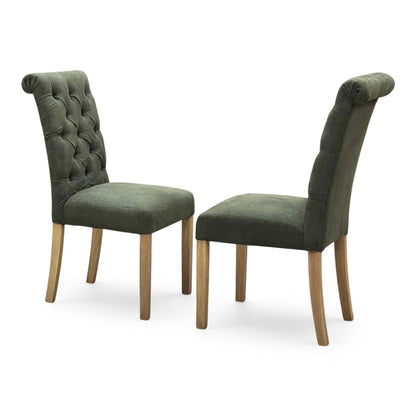 ‘Hamilton’ Forest Green Fabric Roll Back Button Back Pair of Dining Chairs