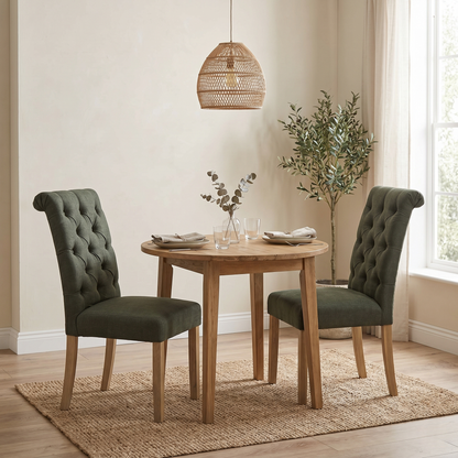 ‘Hamilton’ Forest Green Fabric Roll Back Button Back Pair of Dining Chairs