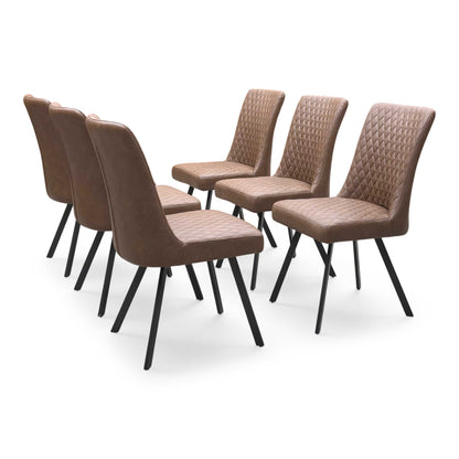 ‘Earth’ Tan Brown Faux Leather Set of 6 Dining Chairs