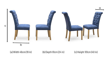 ‘Hamilton’ Dark Blue Fabric Roll Back Button Back Pair of Dining Chairs