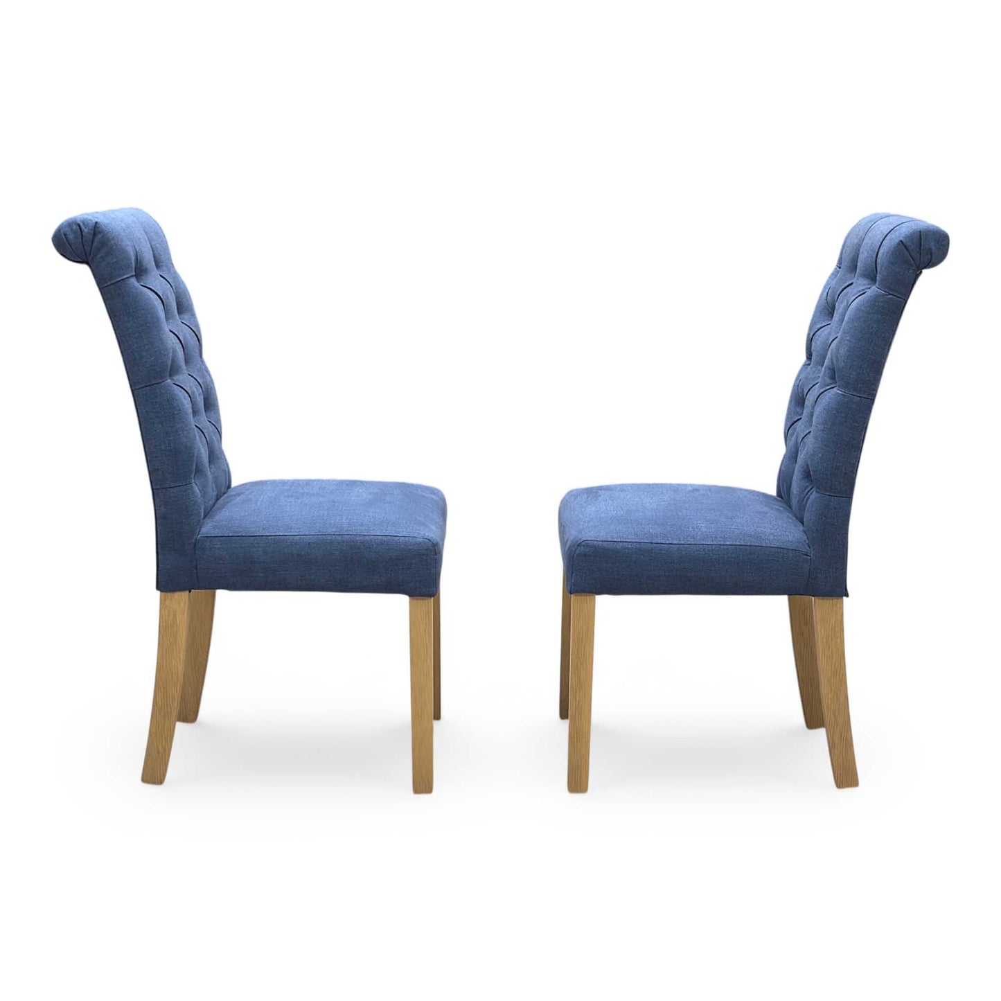 ‘Hamilton’ Dark Blue Fabric Roll Back Button Back Pair of Dining Chairs