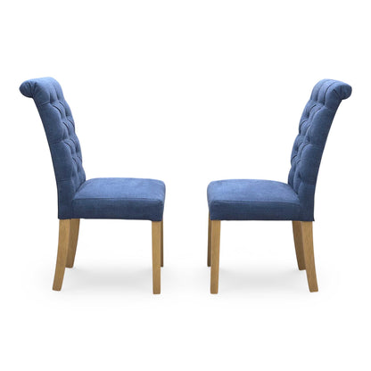 ‘Hamilton’ Dark Blue Fabric Roll Back Button Back Pair of Dining Chairs
