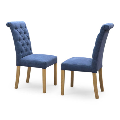 ‘Hamilton’ Dark Blue Fabric Roll Back Button Back Pair of Dining Chairs