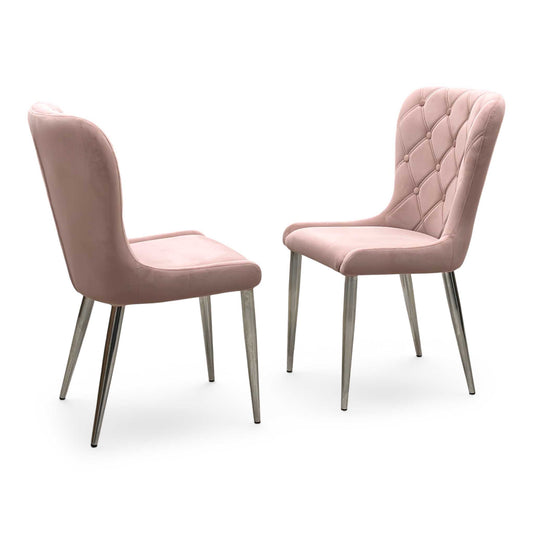 ‘Donnie’ Pink Fabric Pair of Dining Chairs