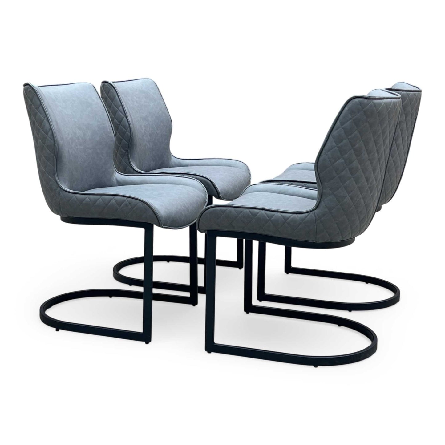 ‘Cupra’ Charcoal Grey Faux Leather Cantilever Set of 4 Dining Chairs