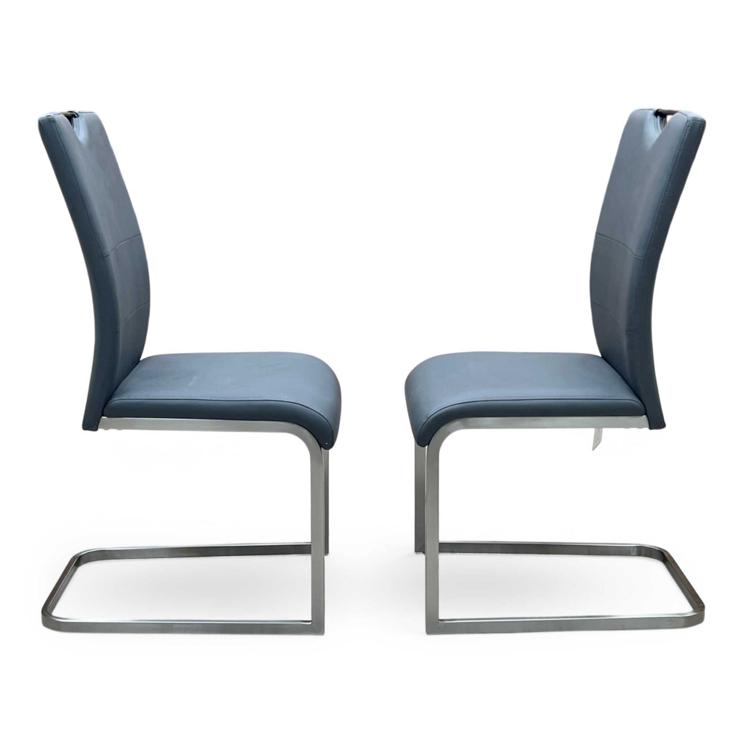 ‘Bianco’ Grey Faux Leather Cantilever Pair of Dining Chairs
