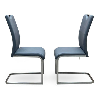 ‘Bianco’ Grey Faux Leather Cantilever Pair of Dining Chairs