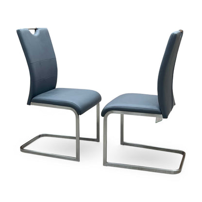 ‘Bianco’ Grey Faux Leather Cantilever Pair of Dining Chairs