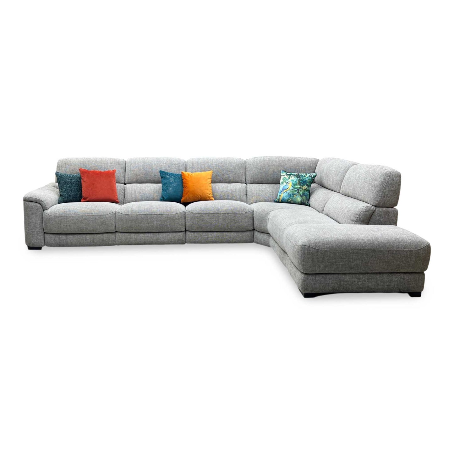 ‘Nova’ Fab-Cac-R120 Sand Fabric Power Recliner Chaise End Sofa with Power Headrest + Armless Unit