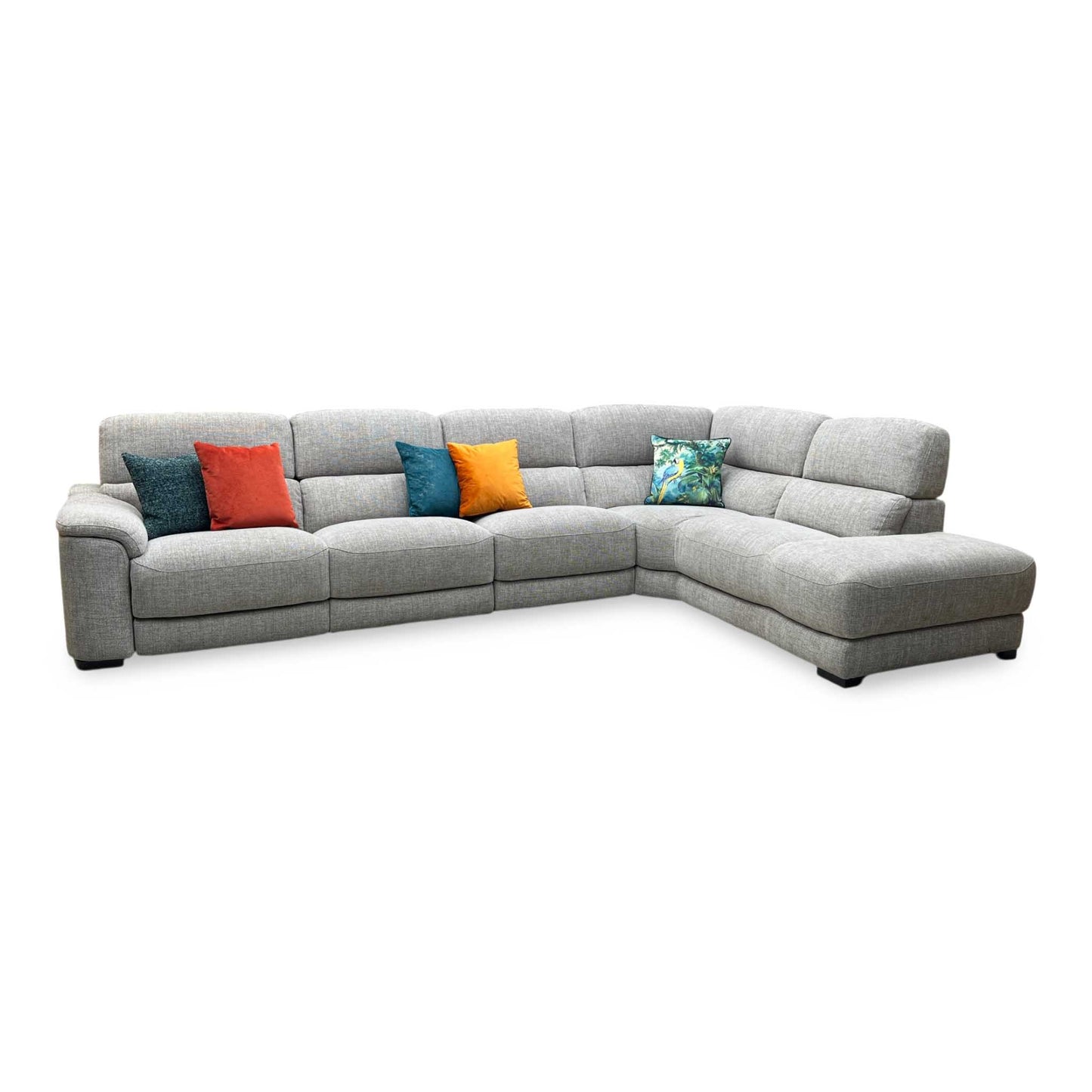 ‘Nova’ Fab-Cac-R120 Sand Fabric Power Recliner Chaise End Sofa with Power Headrest + Armless Unit