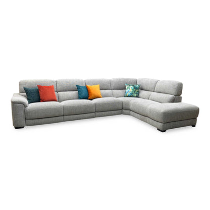 ‘Nova’ Fab-Cac-R120 Sand Fabric Power Recliner Chaise End Sofa with Power Headrest + Armless Unit