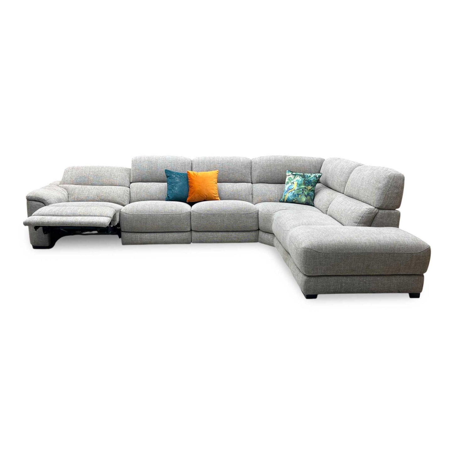 ‘Nova’ Fab-Cac-R120 Sand Fabric Power Recliner Chaise End Sofa with Power Headrest + Armless Unit