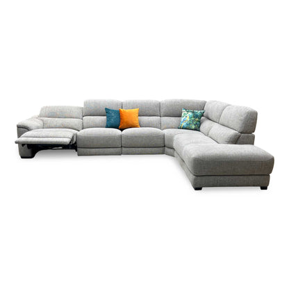 ‘Nova’ Fab-Cac-R120 Sand Fabric Power Recliner Chaise End Sofa with Power Headrest + Armless Unit
