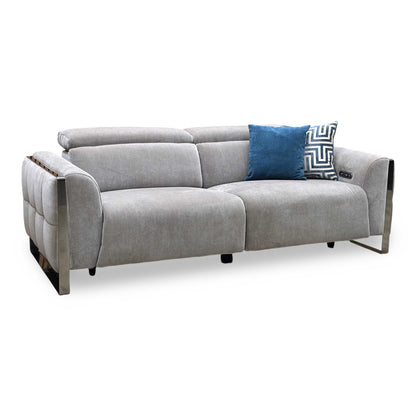 ‘Gisella’ Manhattan Nutmeg Fabric 3 Seater Power Recliner Sofa with Power Headrests