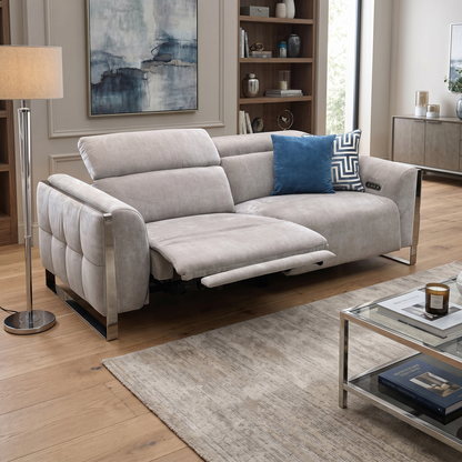 ‘Gisella’ Manhattan Nutmeg Fabric 3 Seater Power Recliner Sofa with Power Headrests