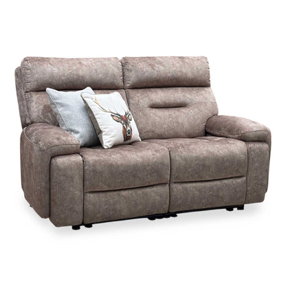 ‘Cinemax' Marble Classic Brown Be-0105 Fabric 2 Seater Media Arm Power Recliner Sofa with Power Headrests