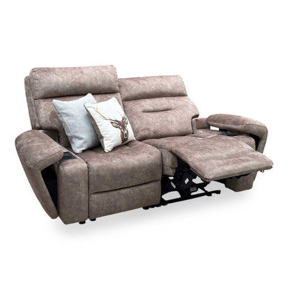 ‘Cinemax' Marble Classic Brown Be-0105 Fabric 2 Seater Media Arm Power Recliner Sofa with Power Headrests