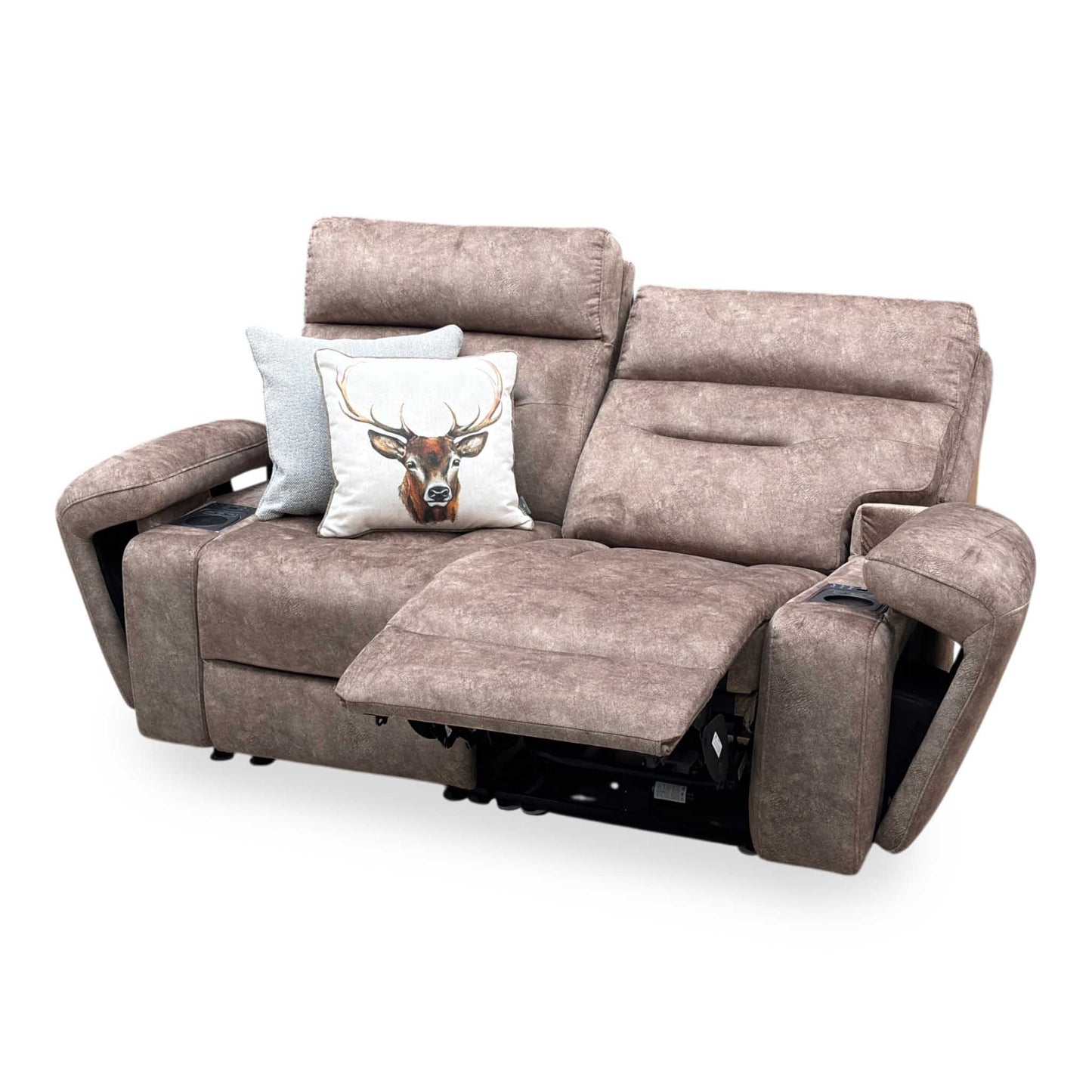 ‘Cinemax' Marble Classic Brown Be-0105 Fabric 2 Seater Media Arm Power Recliner Sofa with Power Headrests