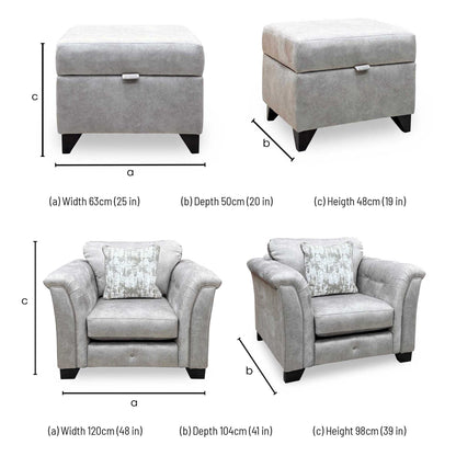'Aura' Kenzo Oatmeal Dw Ft Fabric Armchair with Storage Footstool