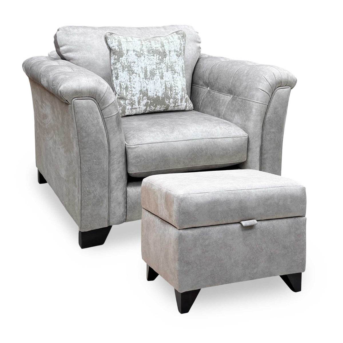'Aura' Kenzo Oatmeal Dw Ft Fabric Armchair with Storage Footstool