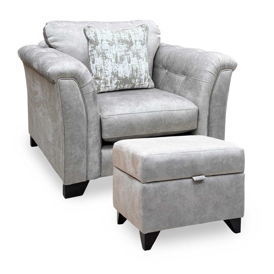 'Aura' Kenzo Oatmeal Dw Ft Fabric Armchair with Storage Footstool