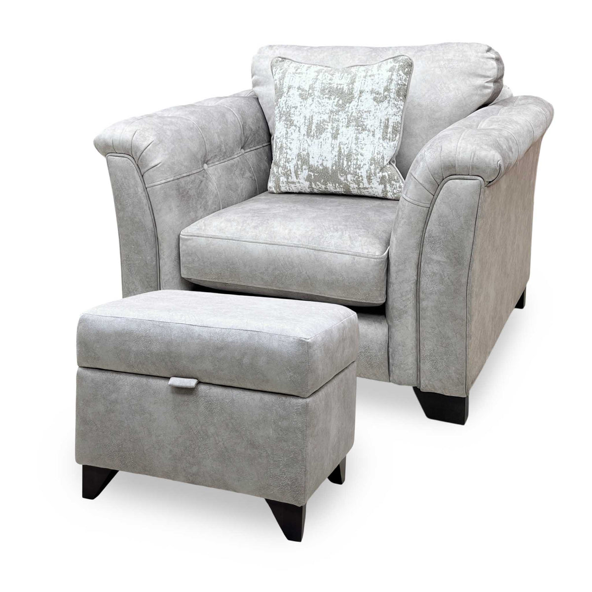 'Aura' Kenzo Oatmeal Dw Ft Fabric Armchair with Storage Footstool