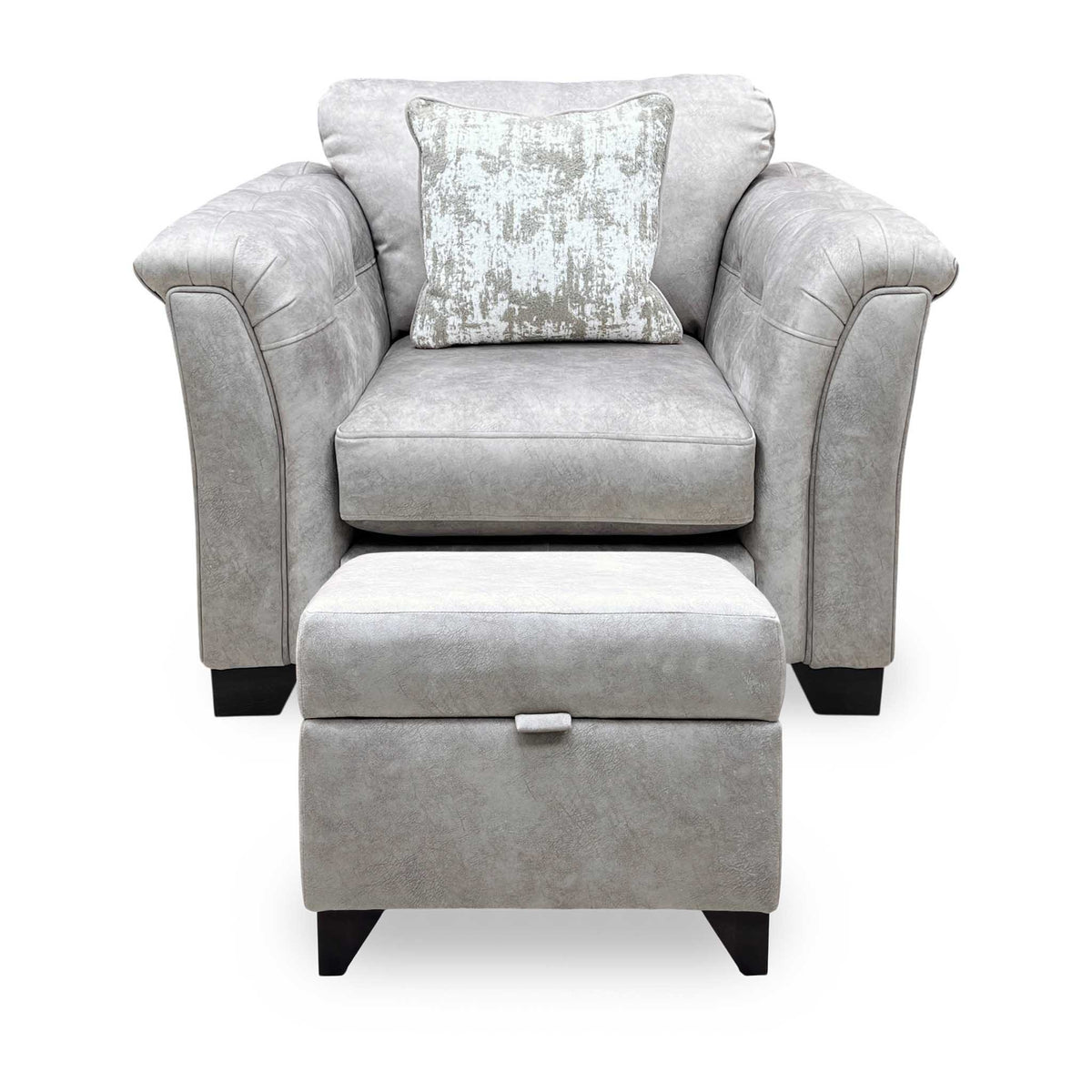 'Aura' Kenzo Oatmeal Dw Ft Fabric Armchair with Storage Footstool