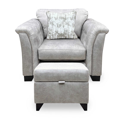 'Aura' Kenzo Oatmeal Dw Ft Fabric Armchair with Storage Footstool