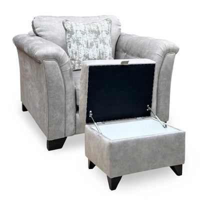 'Aura' Kenzo Oatmeal Dw Ft Fabric Armchair with Storage Footstool