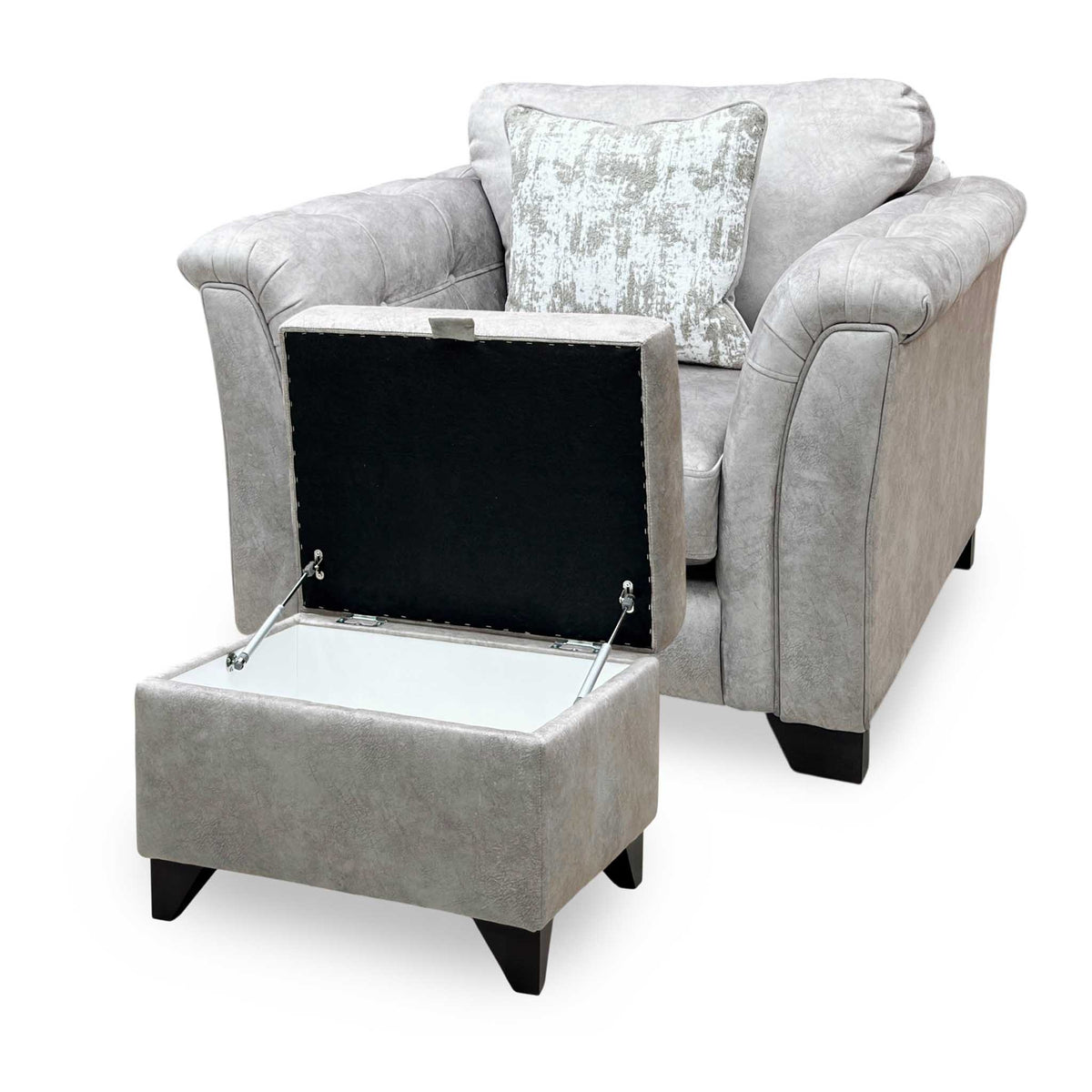 'Aura' Kenzo Oatmeal Dw Ft Fabric Armchair with Storage Footstool