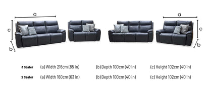 'Aero’ Navy Blue Cat-40_24 Leather 3 + 2 Power Recliner Sofa Set with Power Headrests