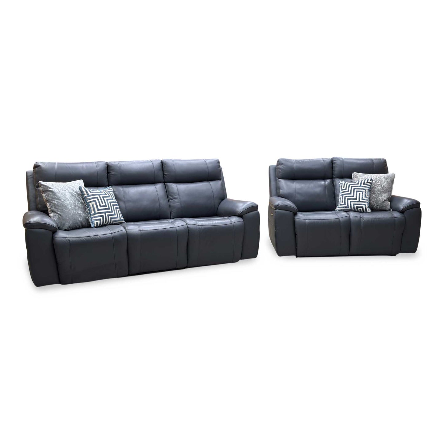 'Aero’ Navy Blue Cat-40_24 Leather 3 + 2 Power Recliner Sofa Set with Power Headrests