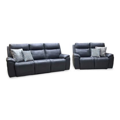 'Aero’ Navy Blue Cat-40_24 Leather 3 + 2 Power Recliner Sofa Set with Power Headrests