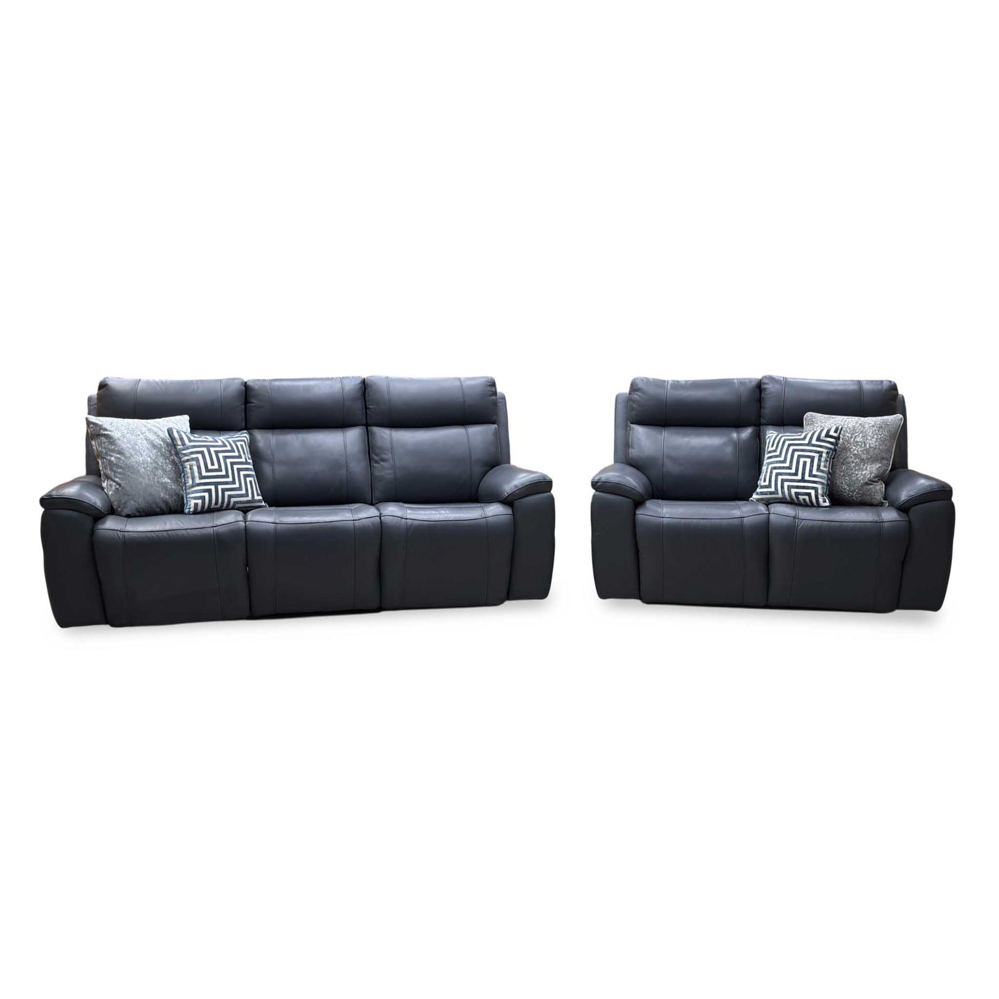 'Aero’ Navy Blue Cat-40_24 Leather 3 + 2 Power Recliner Sofa Set with Power Headrests