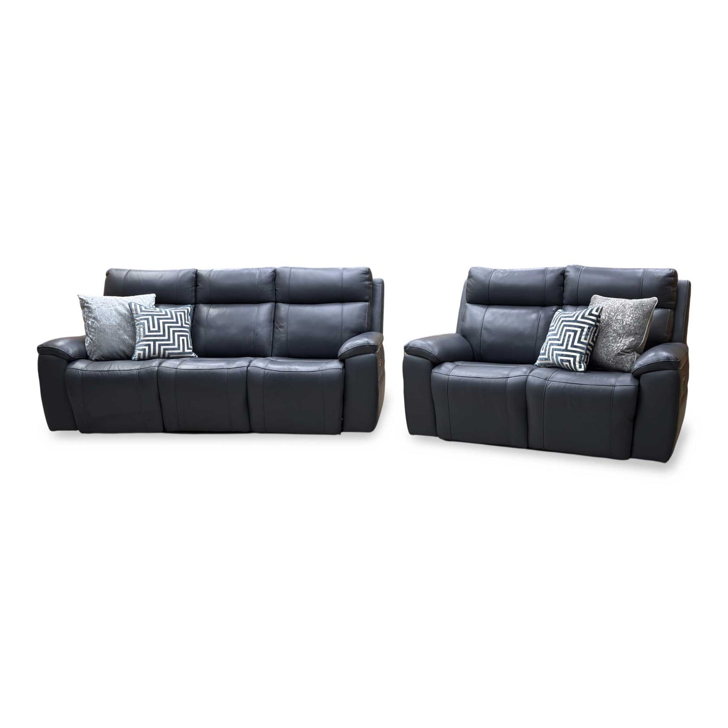 'Aero’ Navy Blue Cat-40_24 Leather 3 + 2 Power Recliner Sofa Set with Power Headrests