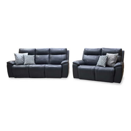 'Aero’ Navy Blue Cat-40_24 Leather 3 + 2 Power Recliner Sofa Set with Power Headrests
