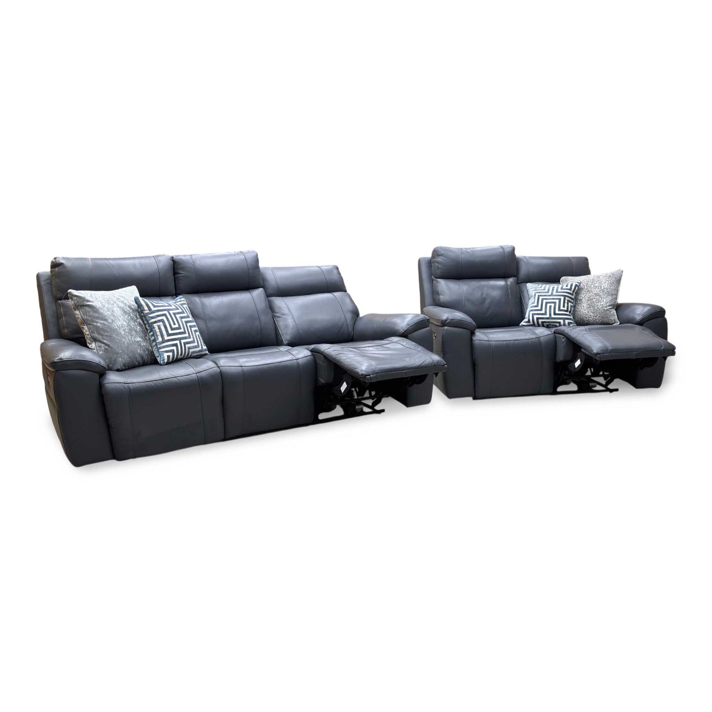 'Aero’ Navy Blue Cat-40_24 Leather 3 + 2 Power Recliner Sofa Set with Power Headrests