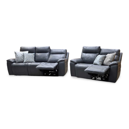 'Aero’ Navy Blue Cat-40_24 Leather 3 + 2 Power Recliner Sofa Set with Power Headrests