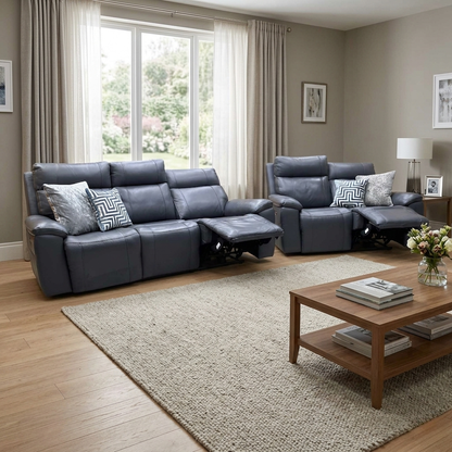 'Aero’ Navy Blue Cat-40_24 Leather 3 + 2 Power Recliner Sofa Set with Power Headrests