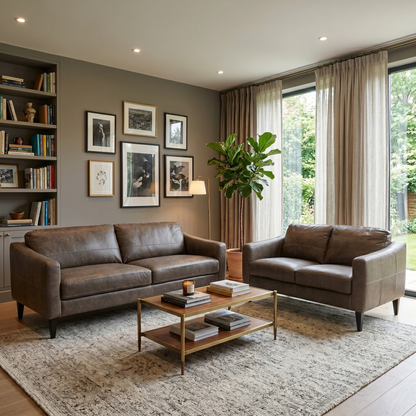 'Oslo' Chestnut Brown Italian Distressed Leather 3 + 2 Seater Sofa Set