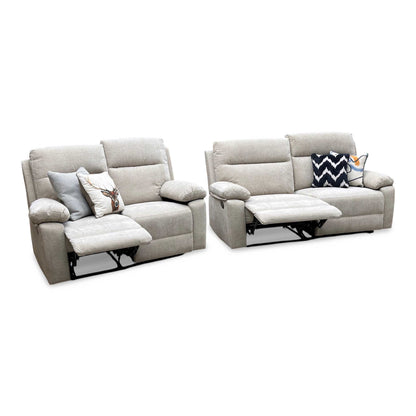 'Fenway' Beige Woven Fabric Manual Recliner 3 + 2 Seater Sofa Set