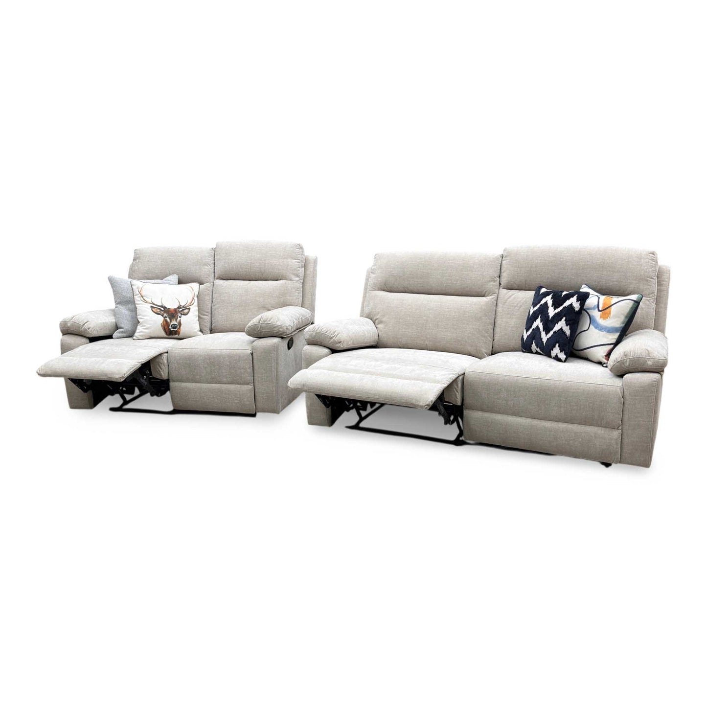 'Fenway' Beige Woven Fabric Manual Recliner 3 + 2 Seater Sofa Set