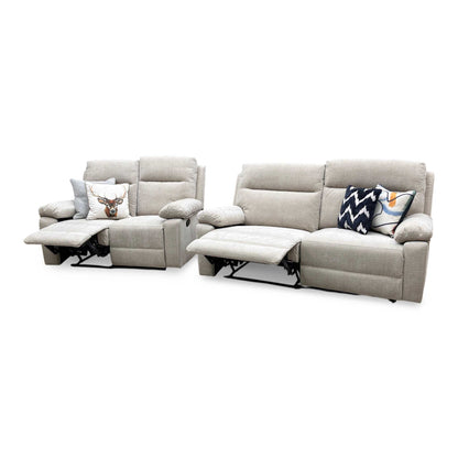 'Fenway' Beige Woven Fabric Manual Recliner 3 + 2 Seater Sofa Set