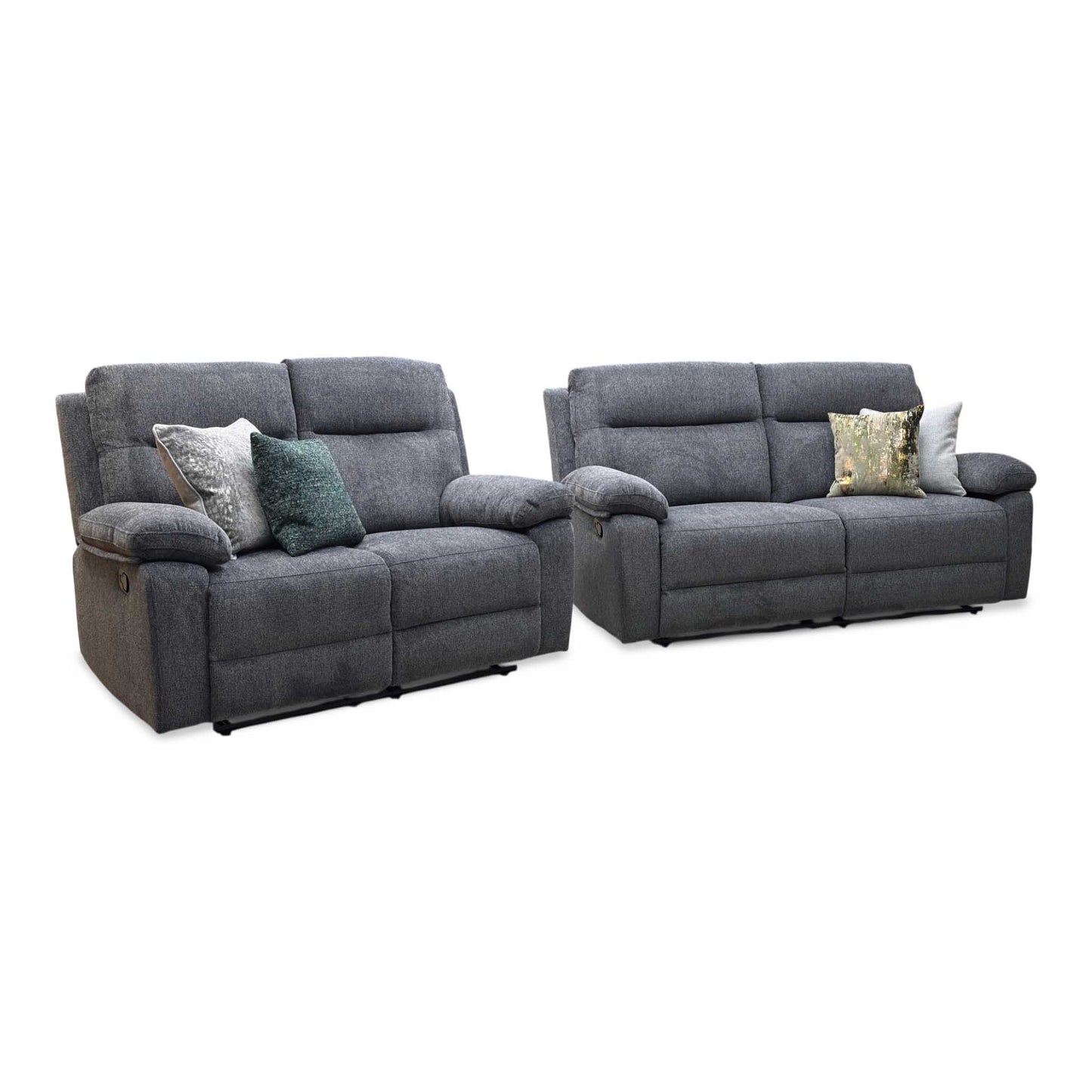 'Fenway' Charcoal Grey Woven Fabric Manual Recliner 3 + 2 Seater Sofa Set