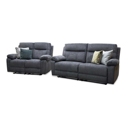 'Fenway' Charcoal Grey Woven Fabric Manual Recliner 3 + 2 Seater Sofa Set