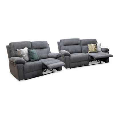'Fenway' Charcoal Grey Woven Fabric Manual Recliner 3 + 2 Seater Sofa Set