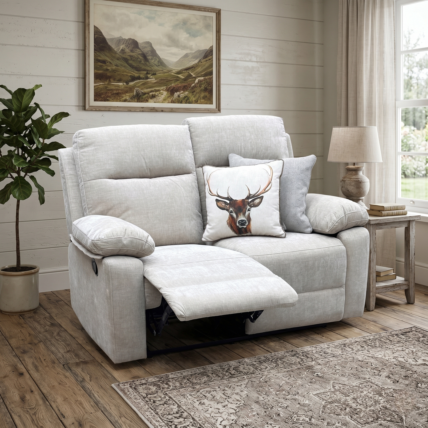 'Fenway' Beige Woven Fabric Manual Recliner 2 Seater Sofa