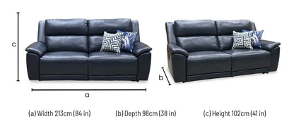 ‘Utah’ Natural Milled Navy Blue La-4828 Leather 3 Seater Power Recliner Sofa with Power Headrests and Power Lumbar
