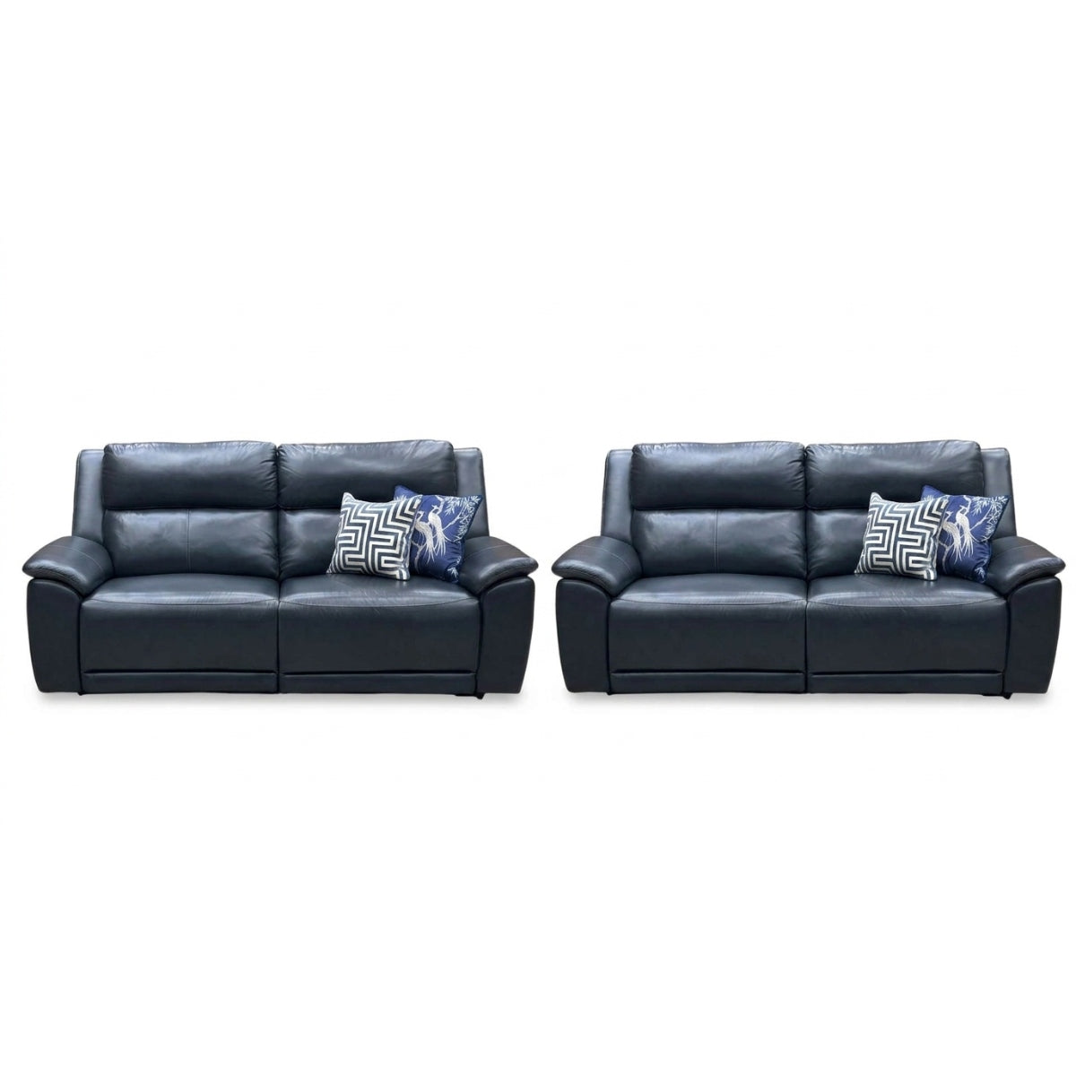‘Utah’ Natural Milled Navy Blue La-4828 Leather 3 + 3 Seater Power Recliner Sofa Set with Power Headrests and Power Lumbar