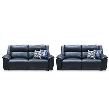 ‘Utah’ Natural Milled Navy Blue La-4828 Leather 3 + 3 Seater Power Recliner Sofa Set with Power Headrests and Power Lumbar